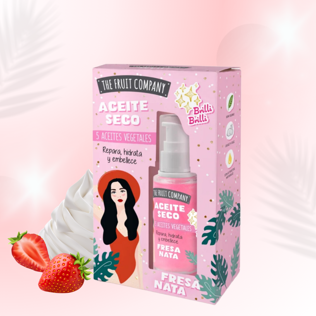 Huile sèches scintillantes pailletées - Fraise Chantilly - The Fruit Company 50ml