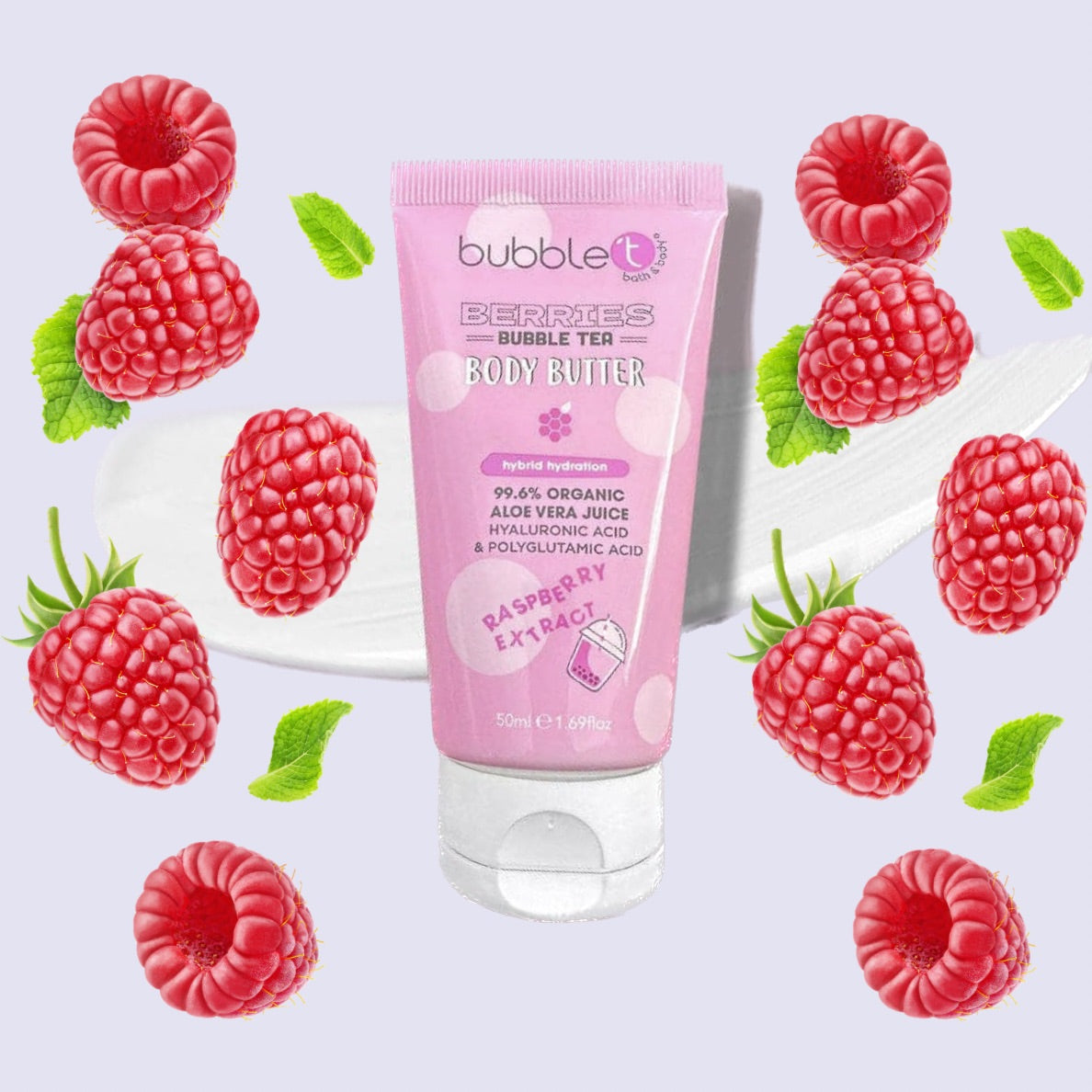 Crème corps Bio à l’Aloe vera et acide Hyaluronique - Framboise (50ml)